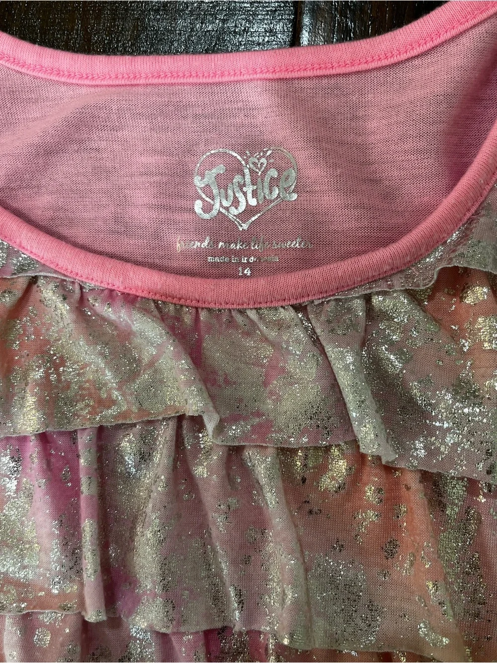 Y2K Justice Pink Ruffle Sparkle Long-Sleeve Top for Girls